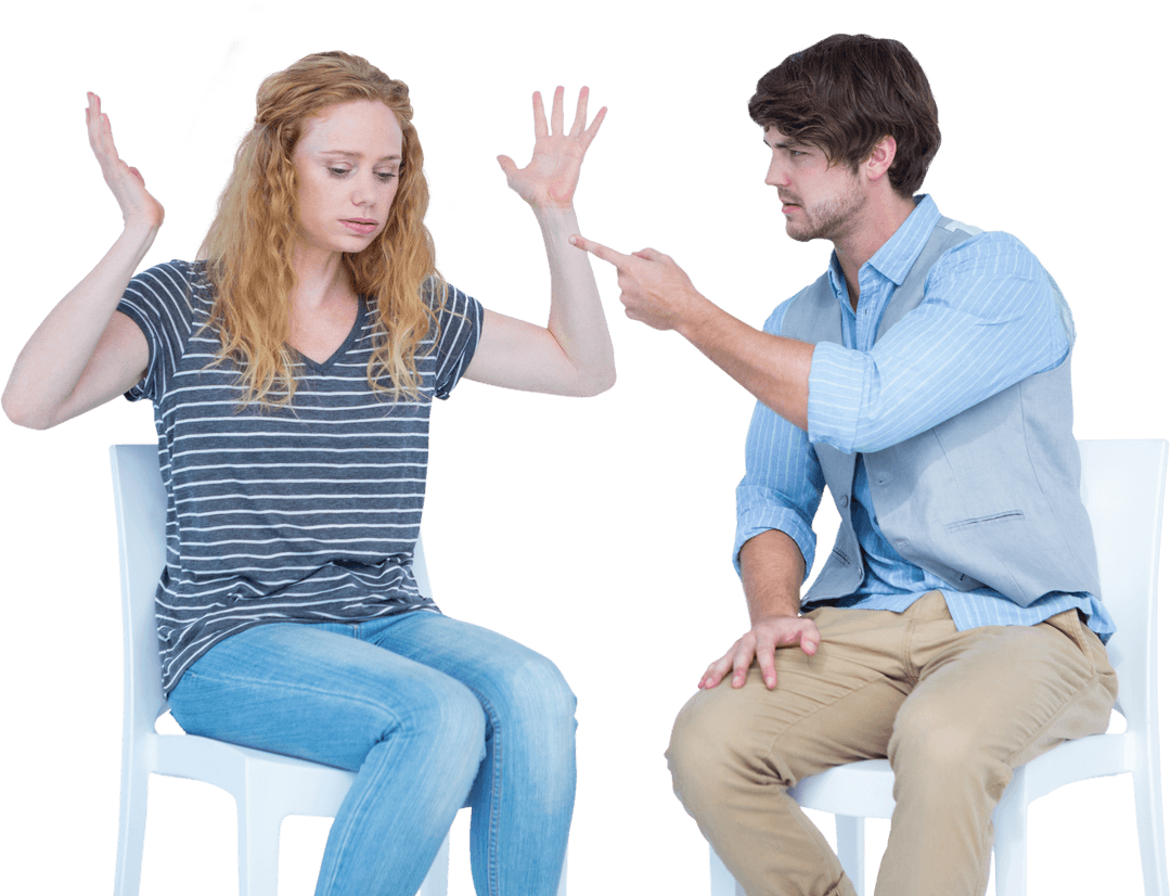 Transparent Angry Couple Quarreling while Sitting