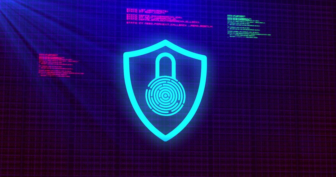 Digital Security Shield with Glowing Padlock Icon
