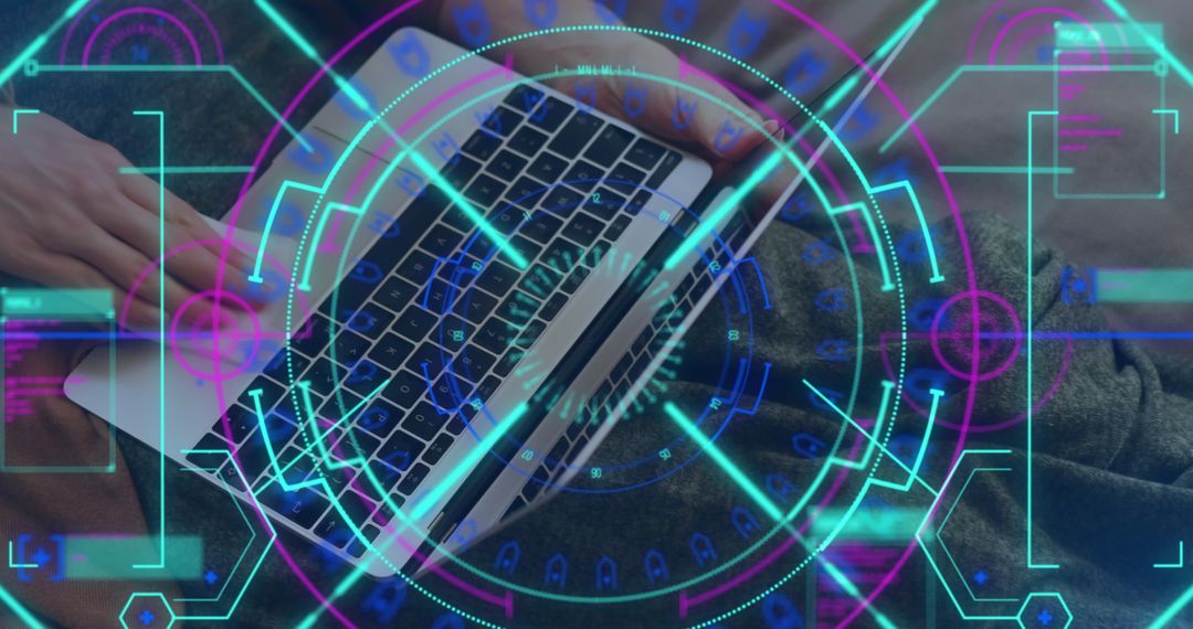 Futuristic Digital Interface Over Laptop with Manipulating Hand