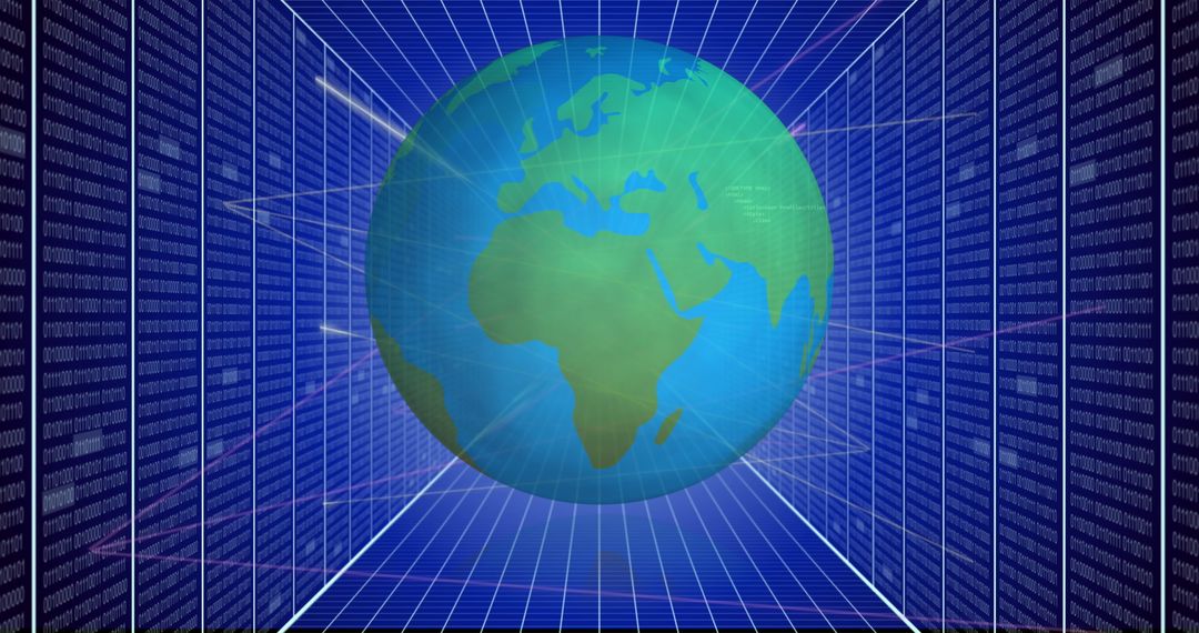 Globe with Digital Data in Futuristic Server Room