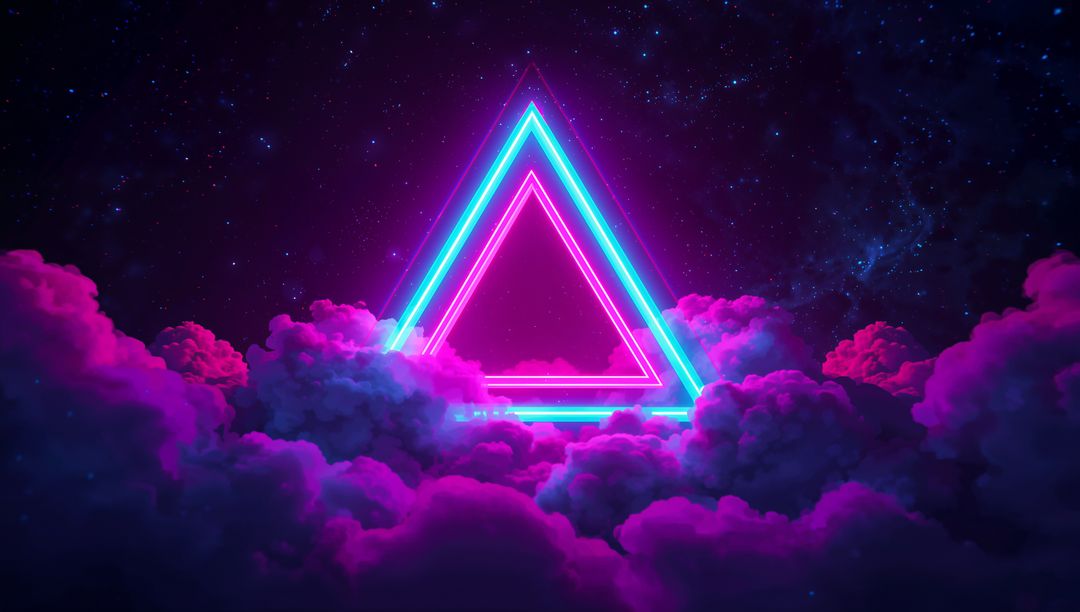 Neon Triangle, Cosmic Dreamscape, in Vibrant Clouds