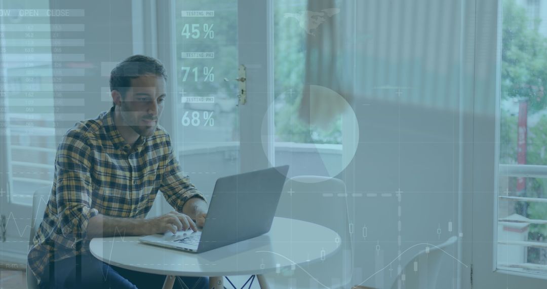 Caucasian Businessman Processing Financial Data in Modern Office