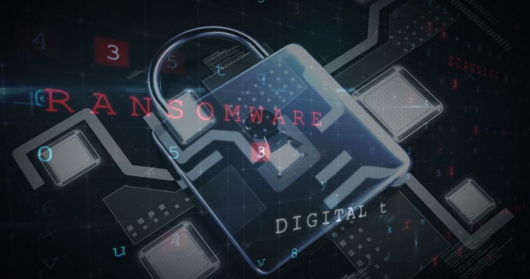Digital Security Padlock with Ransomware Text Overlay