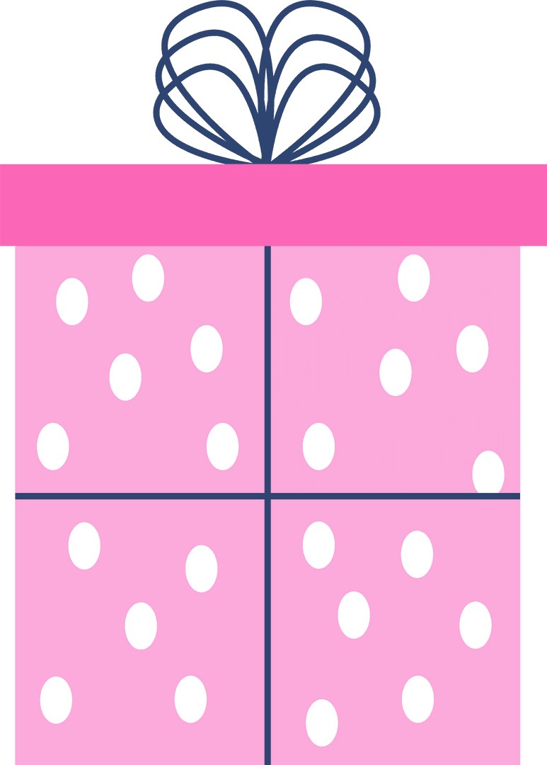 Pink Gift Box with Blue Ribbon on Transparent Background