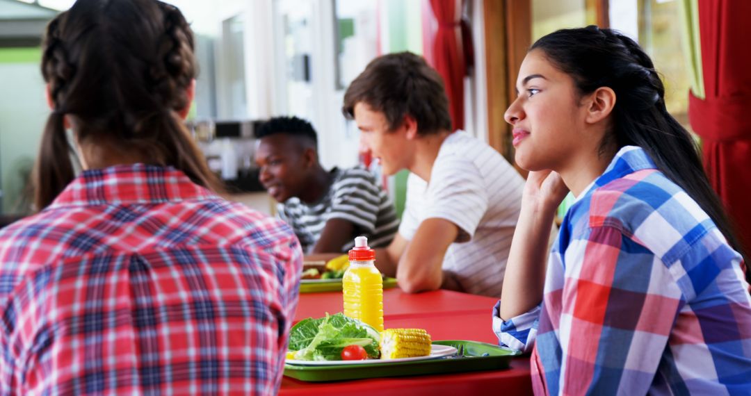 Diverse Students Enjoying Lunch Break in School Cafeteria