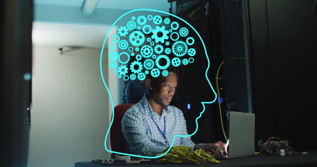 AI Data Processing Concept with Man Working on Laptop