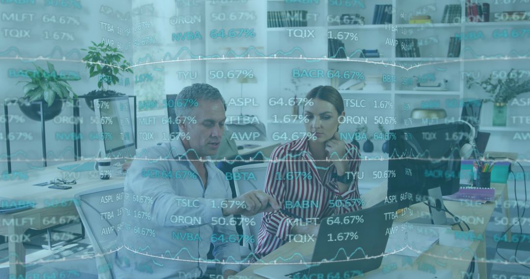 Business Team Analyzing Financial Data with Transparent Charts