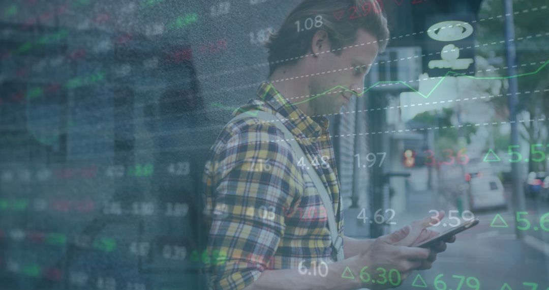 Technologically Connected Man Analyzing Data on Smartphone