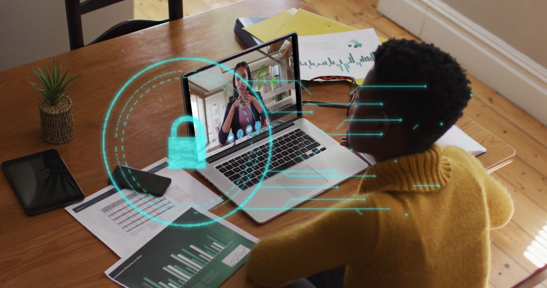Secure Video Call Concept With Businesswoman on Laptop Screen