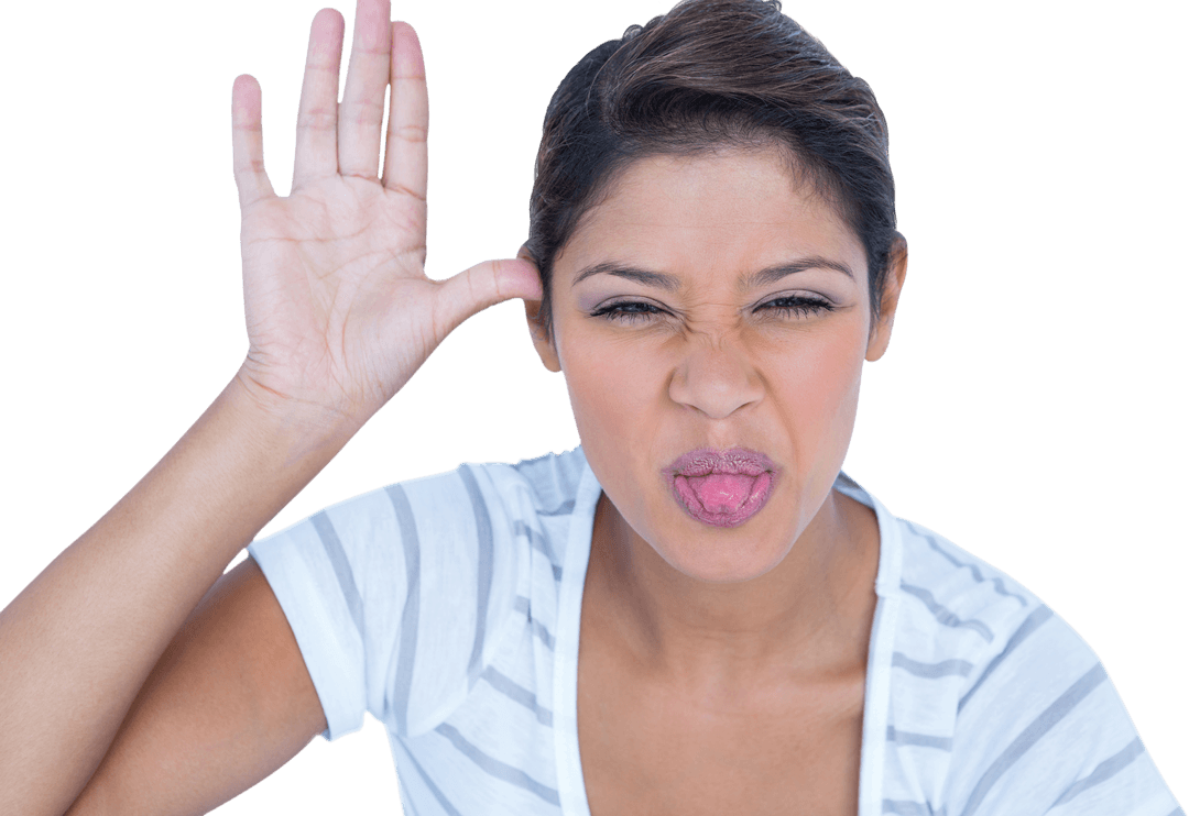 Woman Sticking Tongue Out with Playful Expression on Transparent Background
