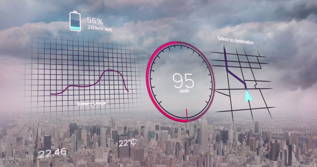 Futuristic Digital Dashboard Overlooking Cityscape