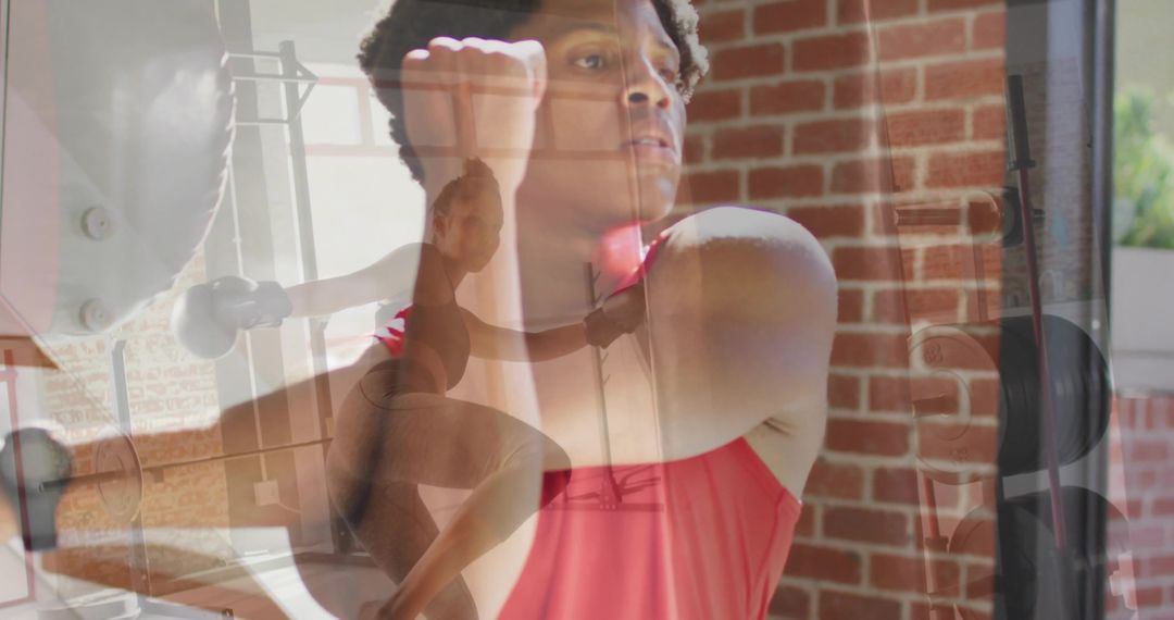 Double exposure fitness blending strength training and ballet stretching with barbell