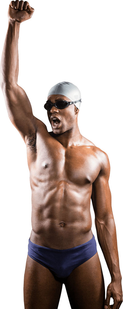 Victorious Swimmer Celebrating with Arm Raised Transparent