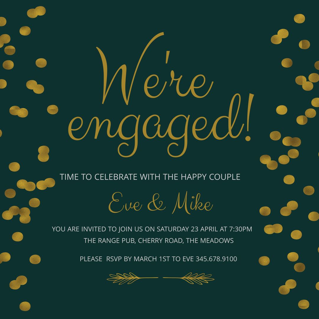 Elegant Engagement Announcement with Gold Confetti Design