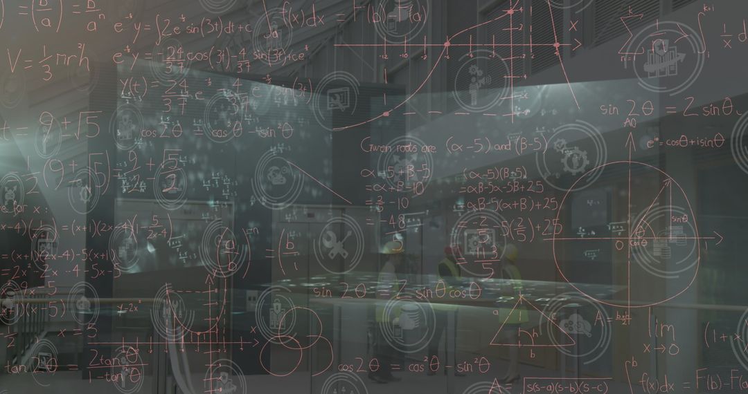 Digital Equations Floating Against Dark High-Tech Background