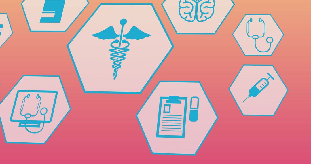 Digital Medical Icons on Pink Gradient Background