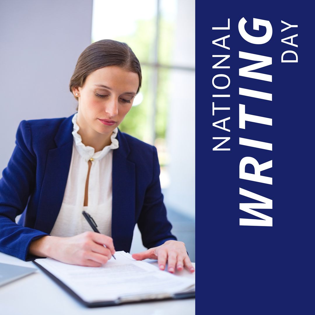 Focused Businesswoman Writing in Modern Office for National Writing Day