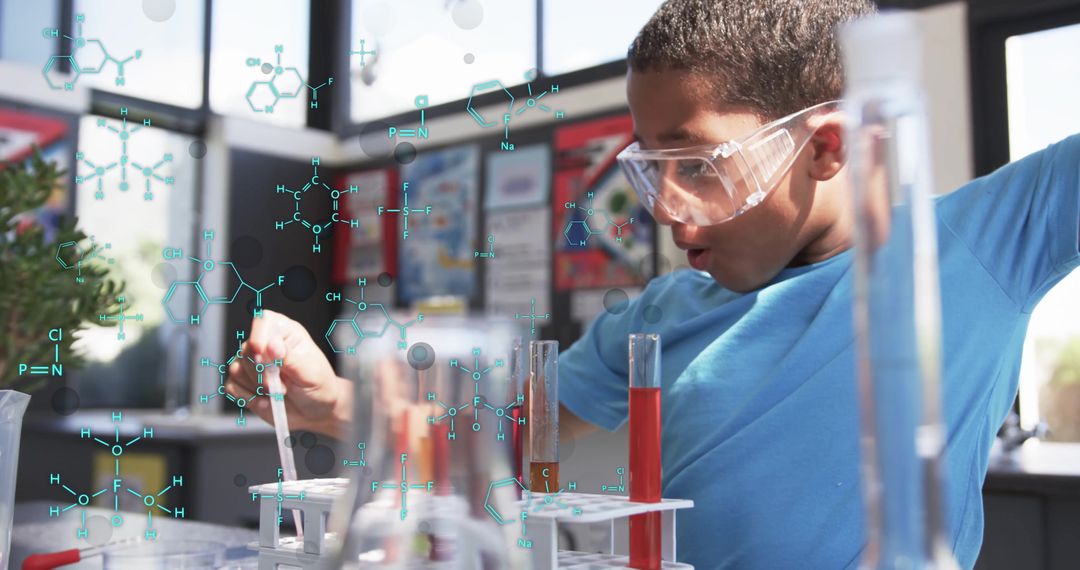 Young Scientist Conducting Experiment with Molecular Structures