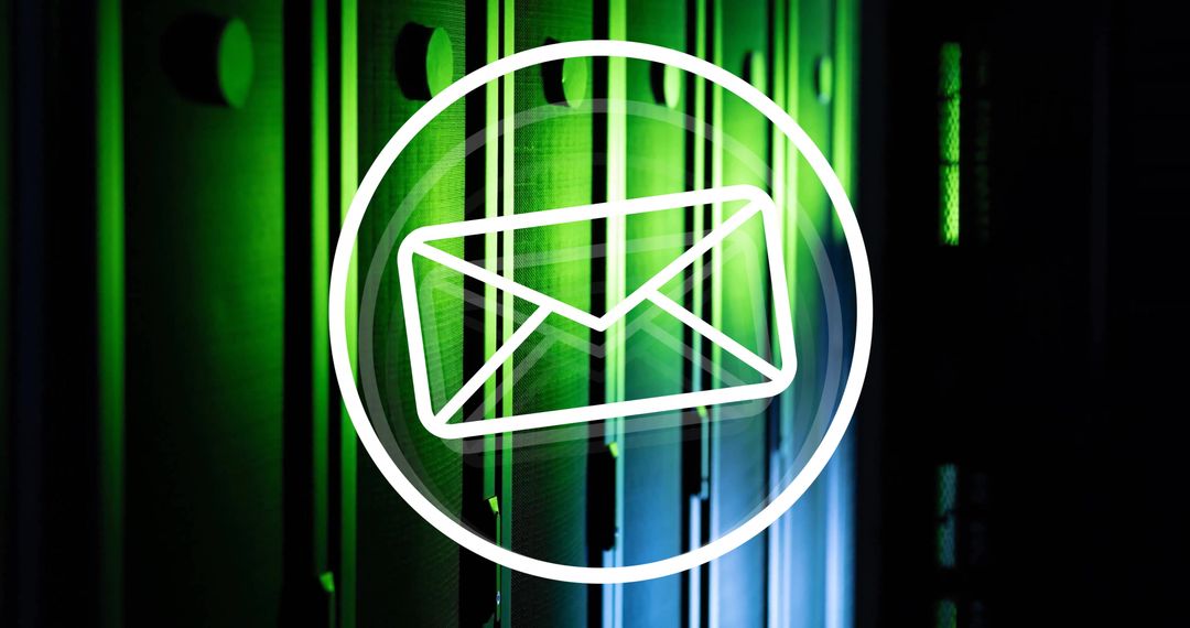 Digital Message Icon Over Expansive Server Room Scenery