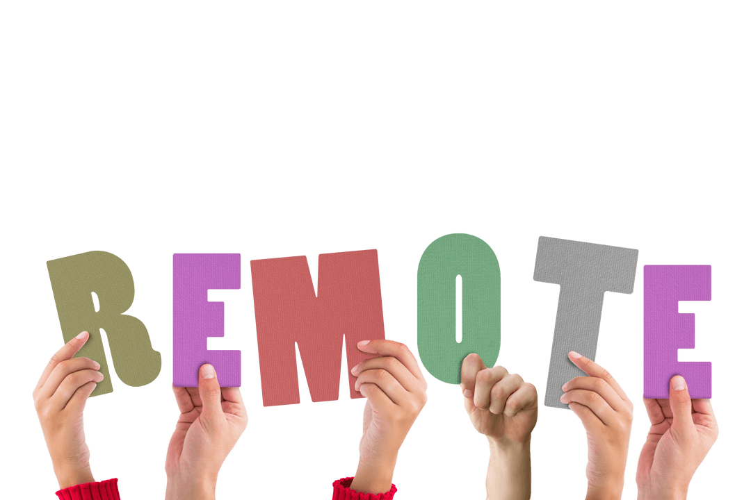 Hands Holding Colorful Letters Compelling the Word 'Remote' Transparent Background