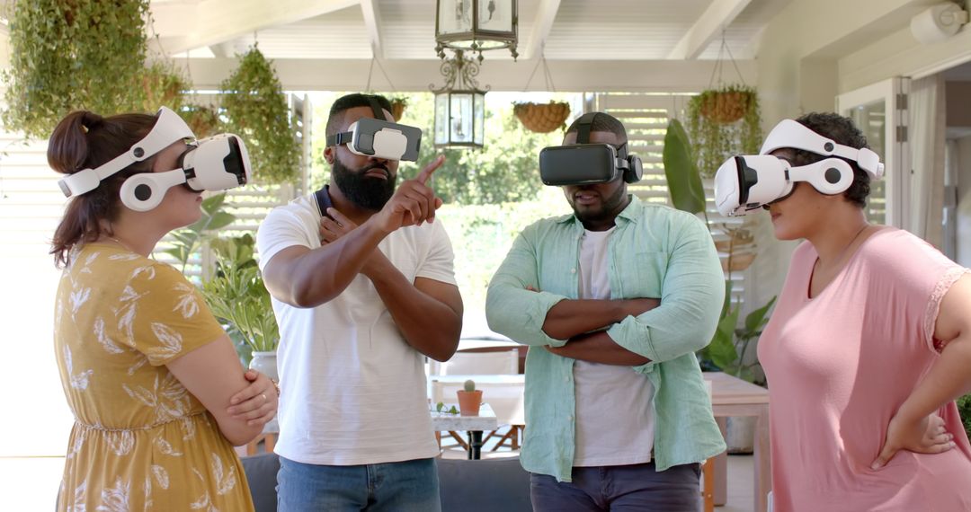Friends Enjoying Virtual Reality Networking Indoors