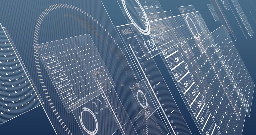 Digital Data Processing Screens on Blue Background