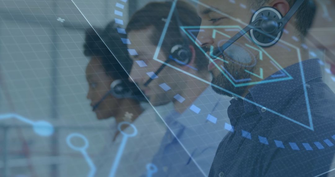 Customer Support Team Using Digital Interface at Office Desks