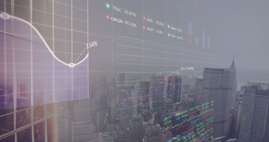 Futuristic Data Charts Blending with City Skyline