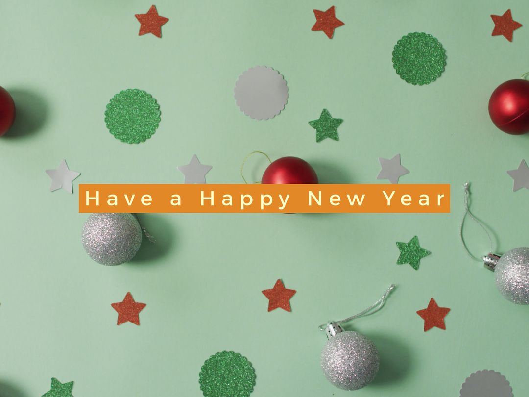 Festive New Year Greeting Card with Glitter Ornaments - Download Free Stock Templates Pikwizard.com