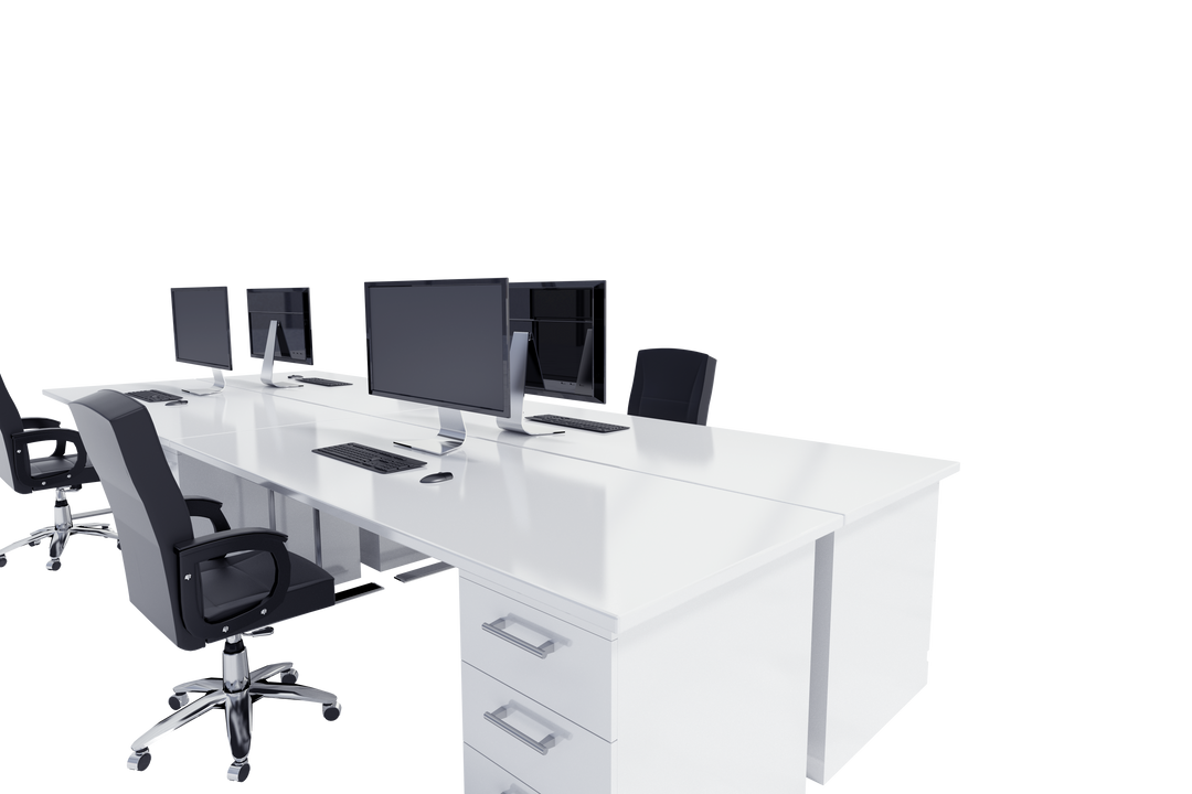 Modern Office Desks with Chairs and Computers on Transparent Background - Download Free Stock Images Pikwizard.com