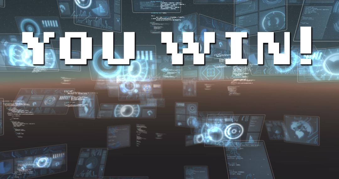 Futuristic Digital Game Screen with 'You Win' Message