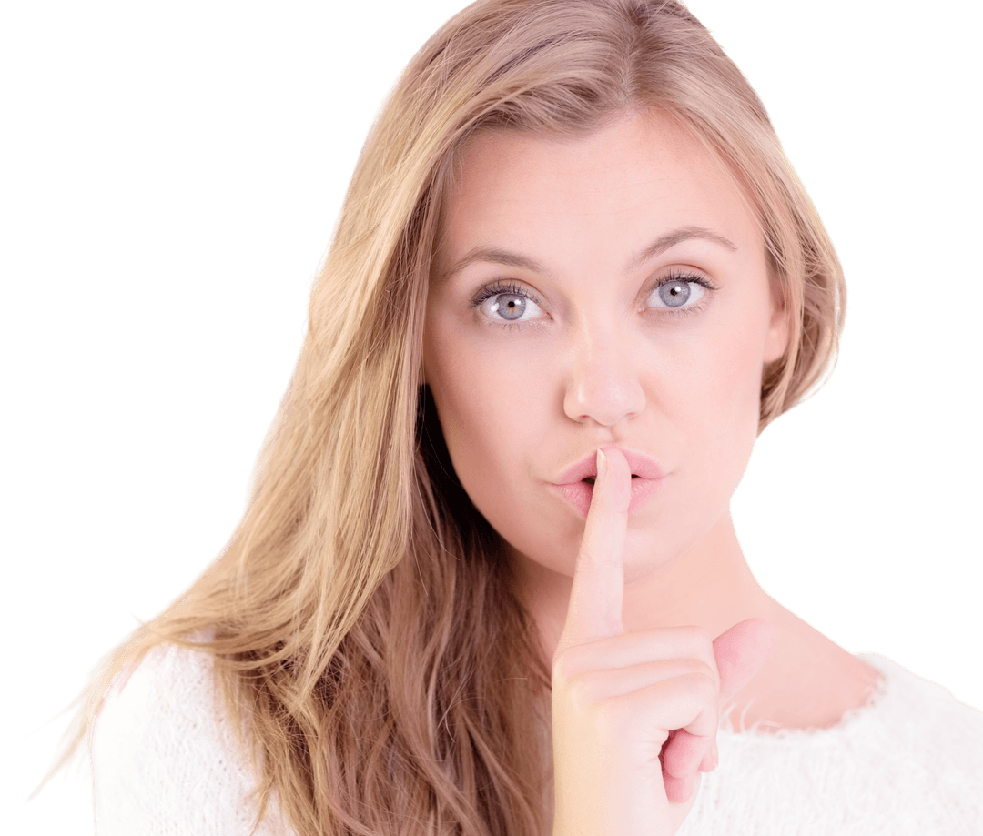 Transparent Image of Woman Gesturing Silence with Shh Finger