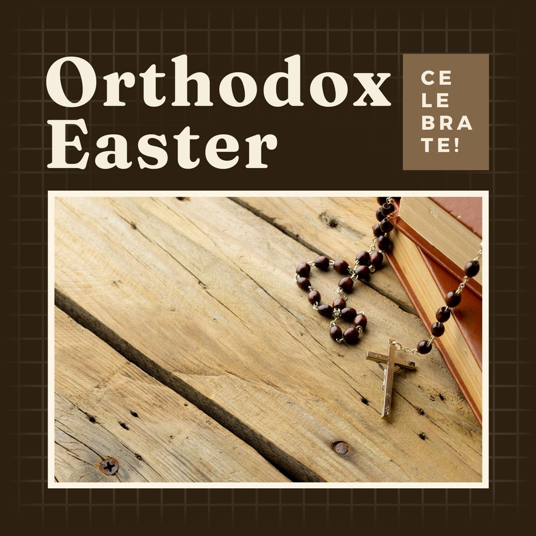 Orthodox Easter Celebration Concept with Cross and Rosary