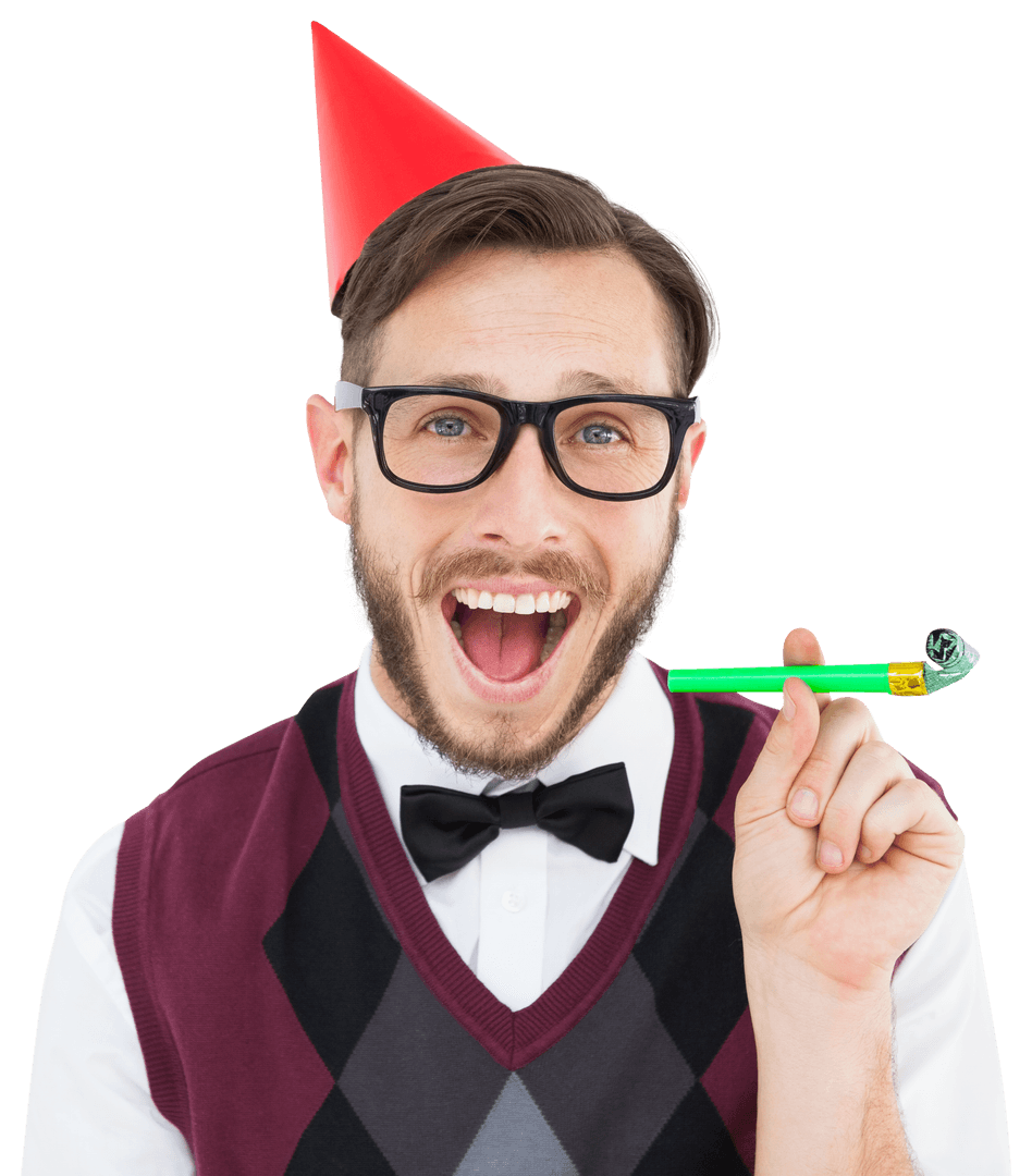 Geeky Hipster Celebrating Humor in Transparent Background