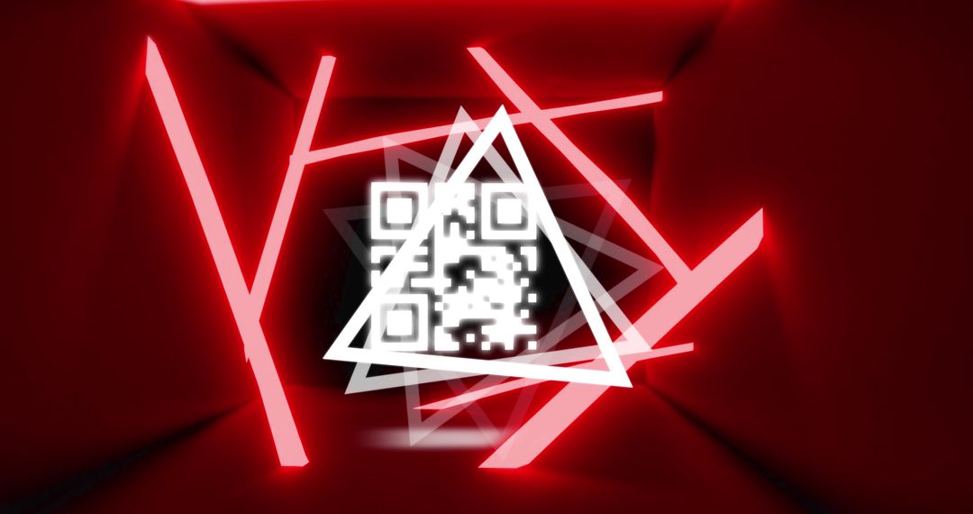 Glowing QR Code with Neon Geometric Light Tunnel