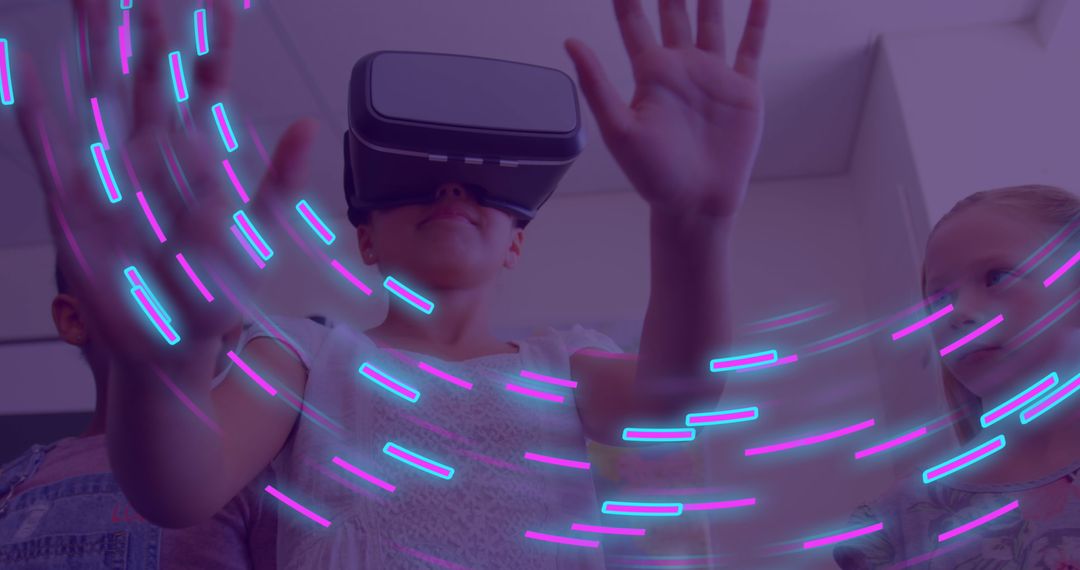 Boy Experiencing Virtual Reality with Digital Data Trails