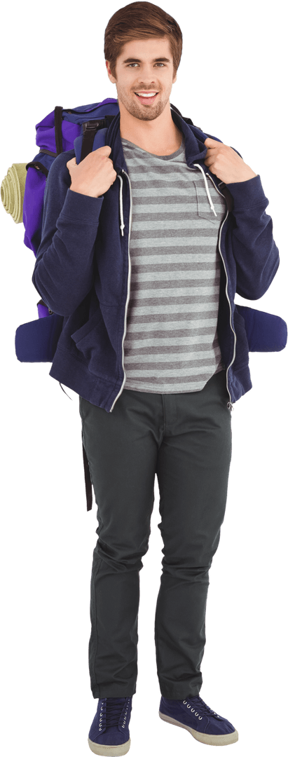 Transparent Man with Backpack Smiling Confidently