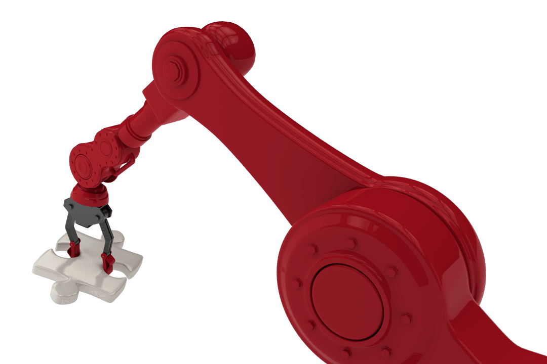 Transparent Red Robotic Arm with Puzzle Piece Highlight