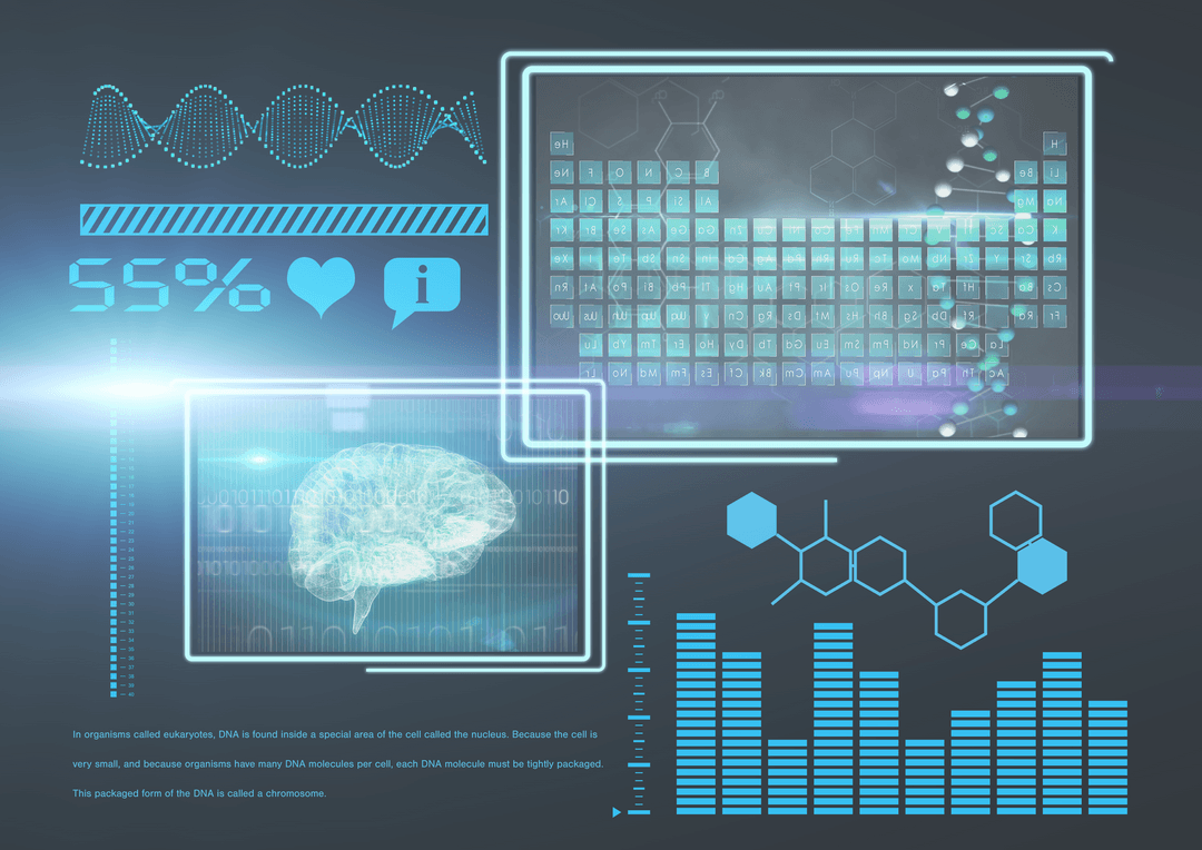 Futuristic digital interface with data elements on transparent background