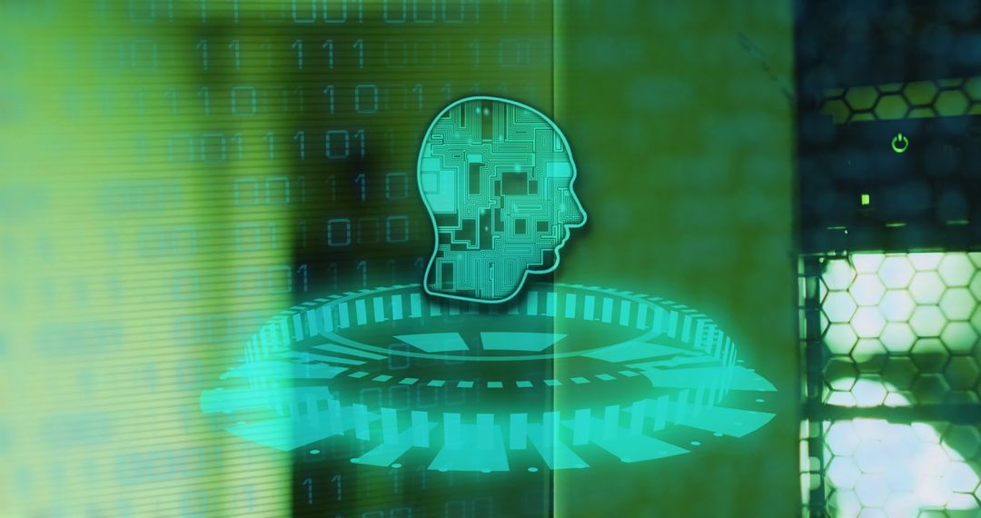 Futuristic AI Brain with Binary Code Overlay