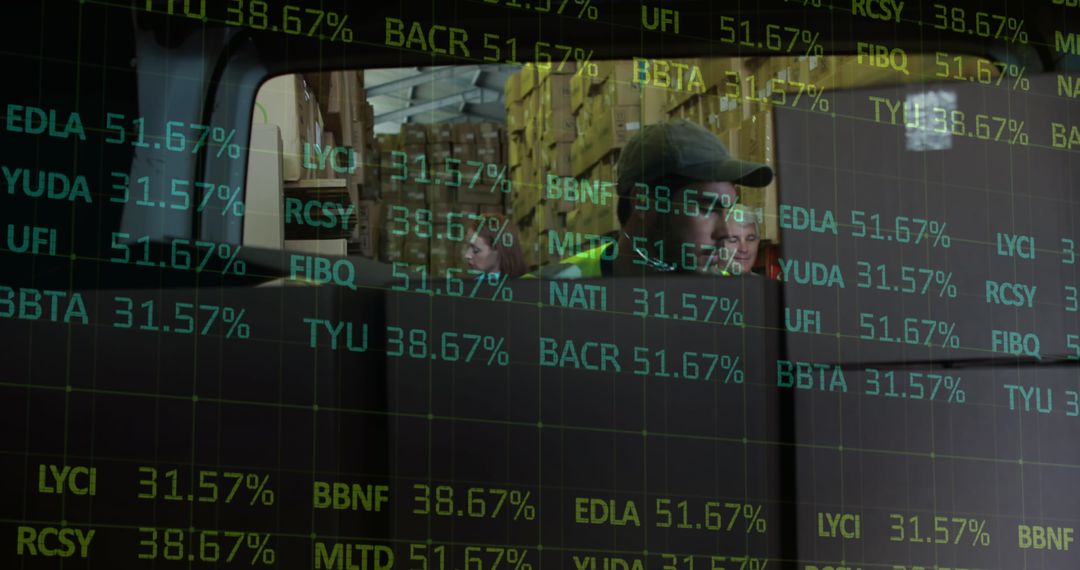 Data Analysis Overlay with Man Loading Goods in Warehouse