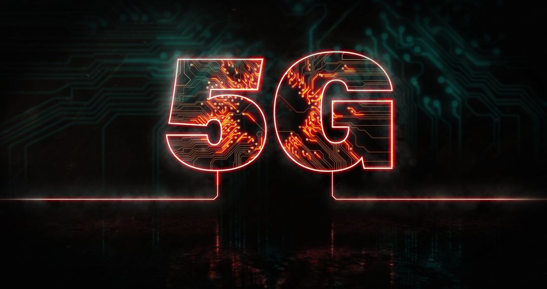 Glowing 5G Text with Digital Circuit Background