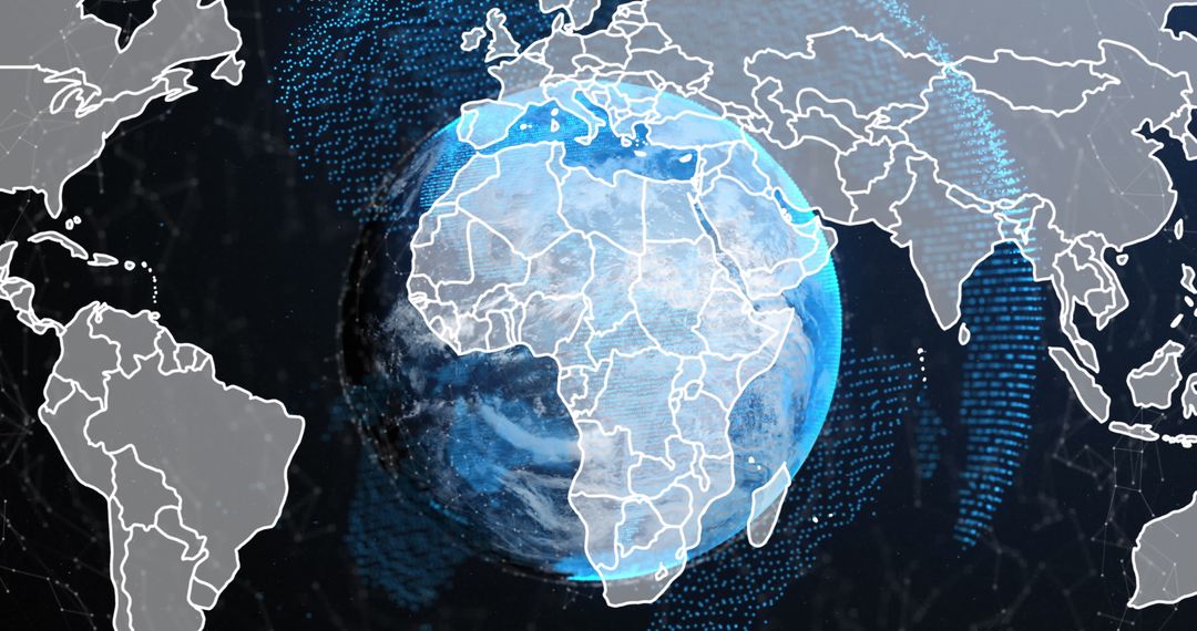 Digital World Map with Spinning Globe and Network Connections