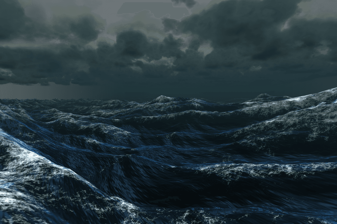 Transparent Waves Crashing Under Dark Stormy Sky