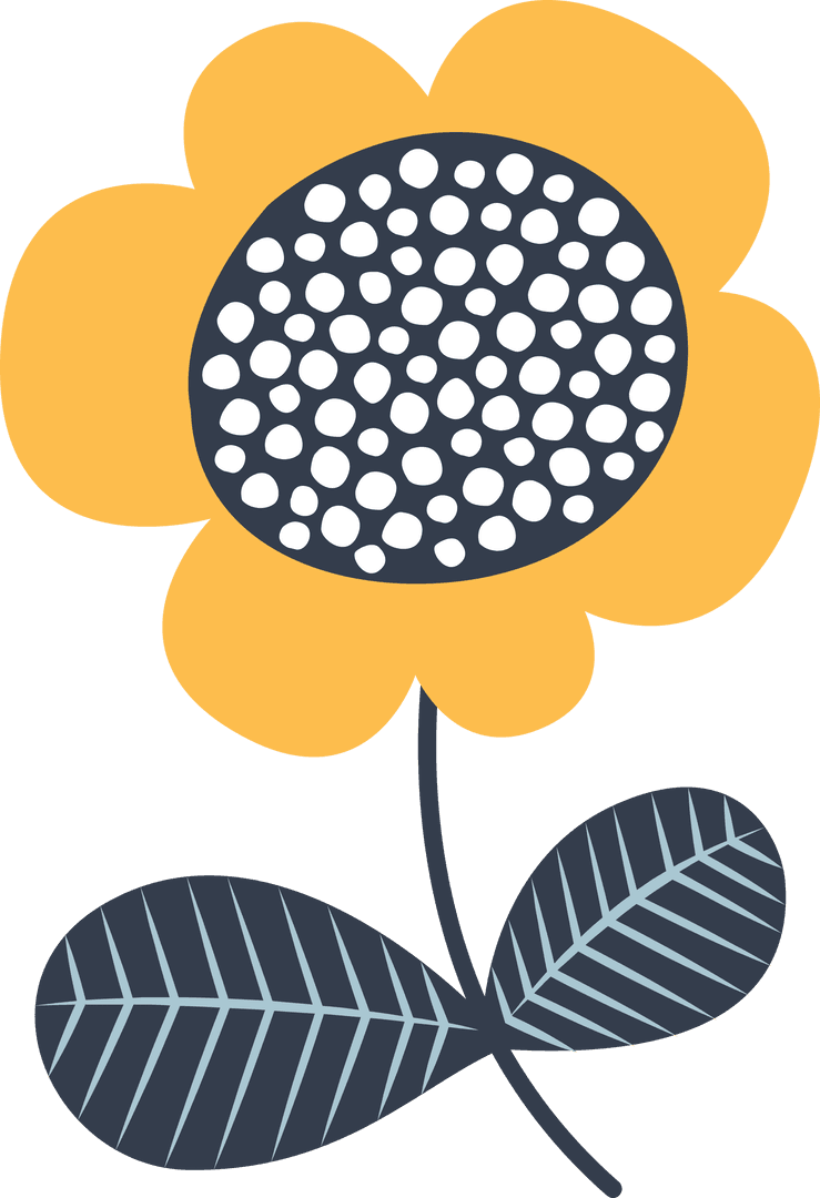 Yellow Petals Flower Illustration with White Dotted Center on Transparent Background