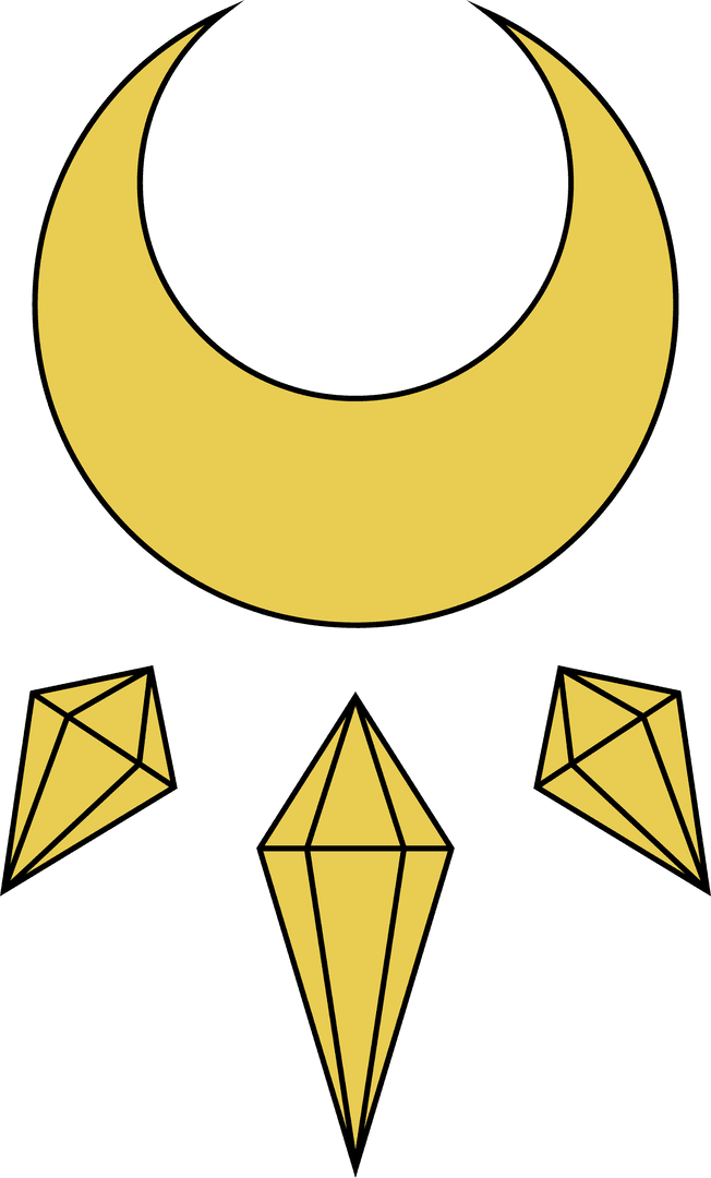 Transparent Gold Crescent Moon with Geometric Prisms