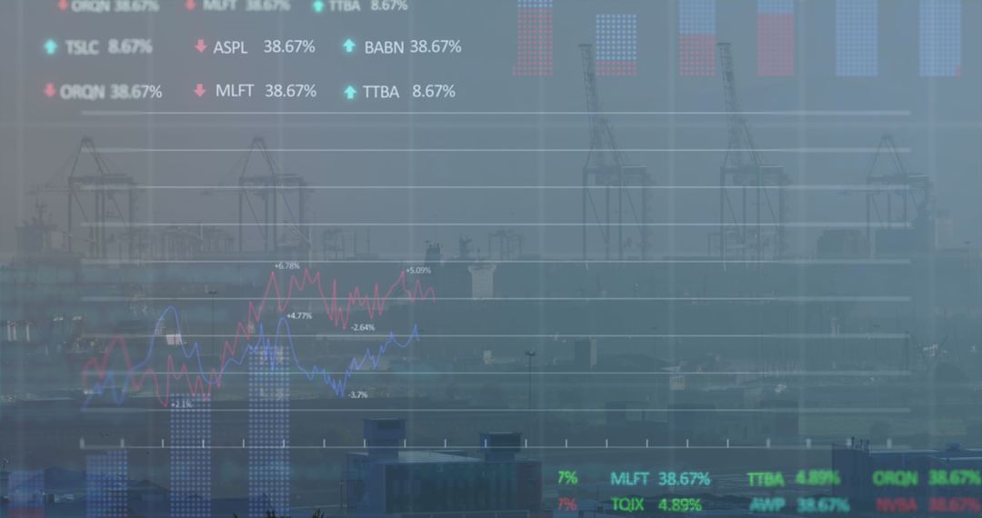 Digital Financial Data Overlay on Urban Cityscape Concept