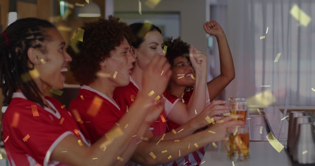 Diverse Friends Celebrating with Beer and Confetti