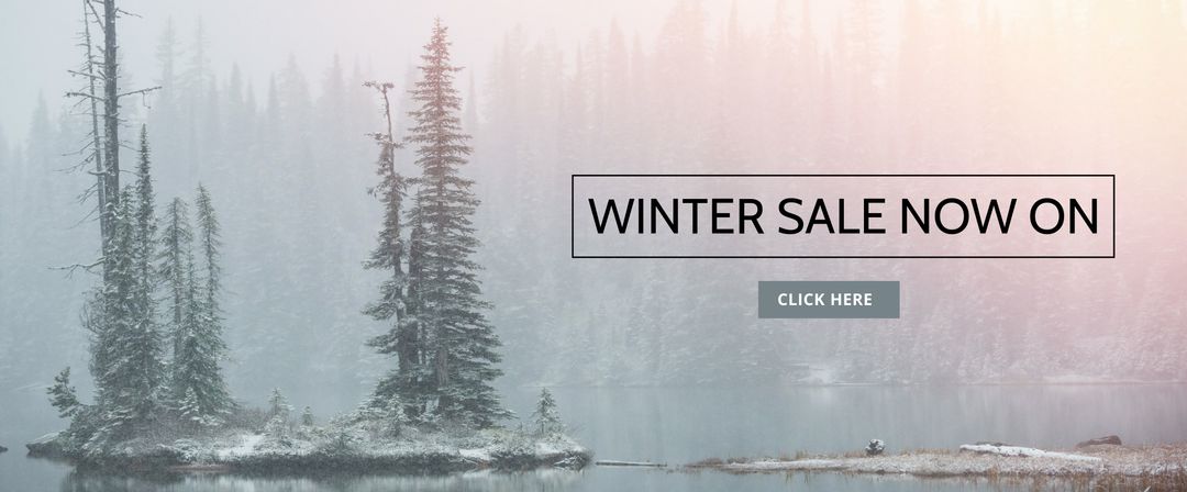 Serene Winter Landscape Promoting Seasonal Sale with Call to Action - Download Free Stock Templates Pikwizard.com