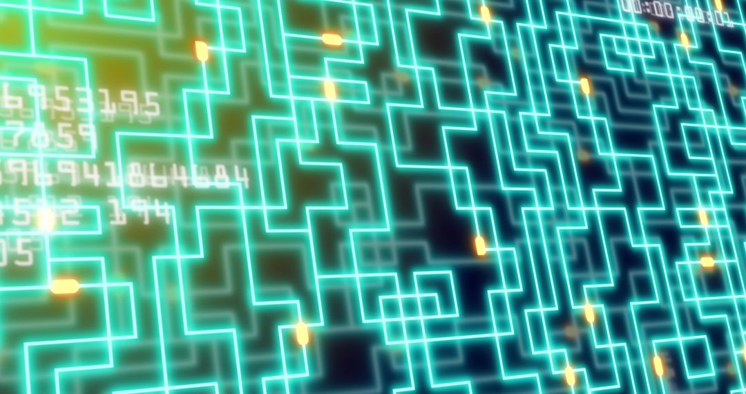 Neon Circuit Board With Flowing Data Signals